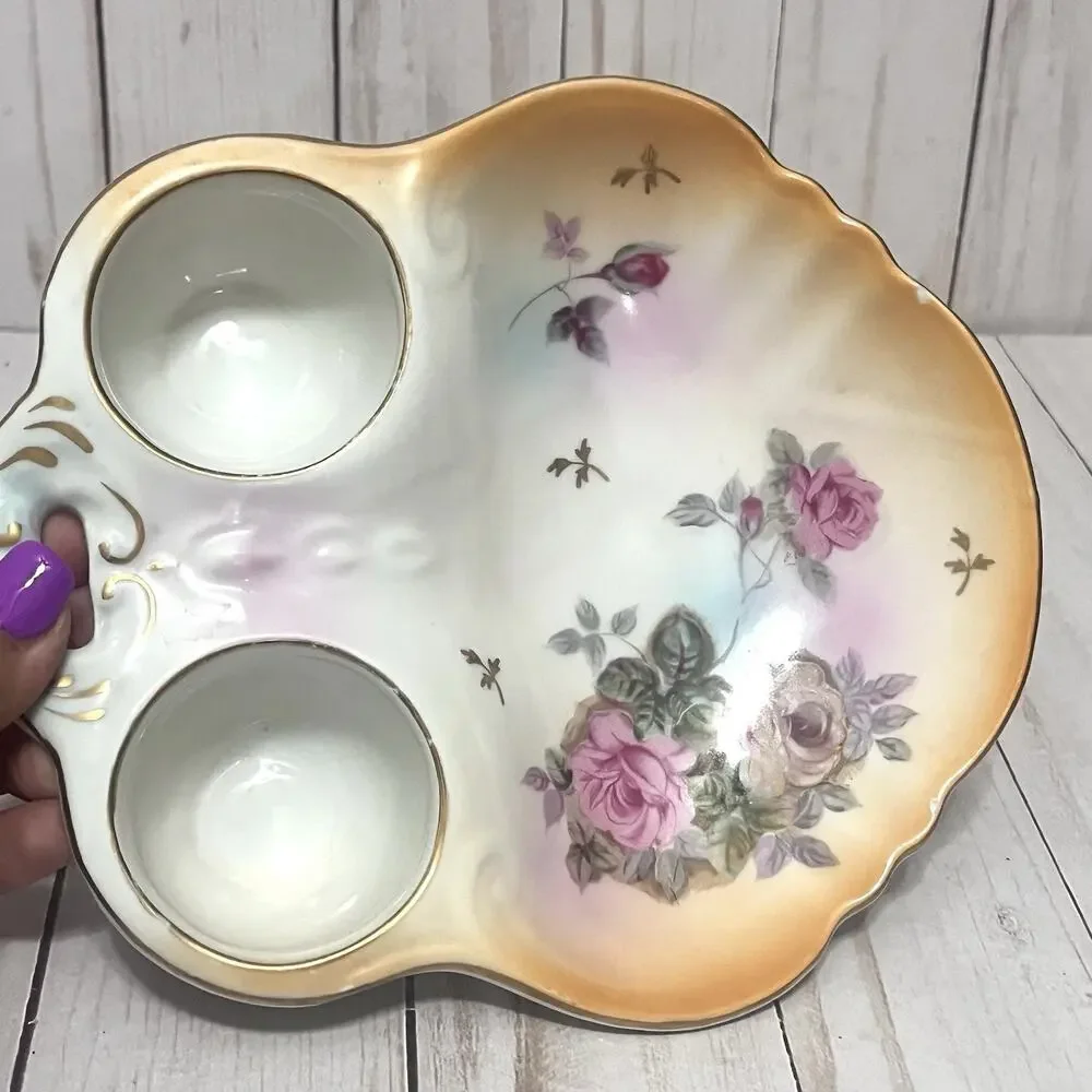 Vintage Divided Cream Sugar Dish Snack Serving Tray Procelain